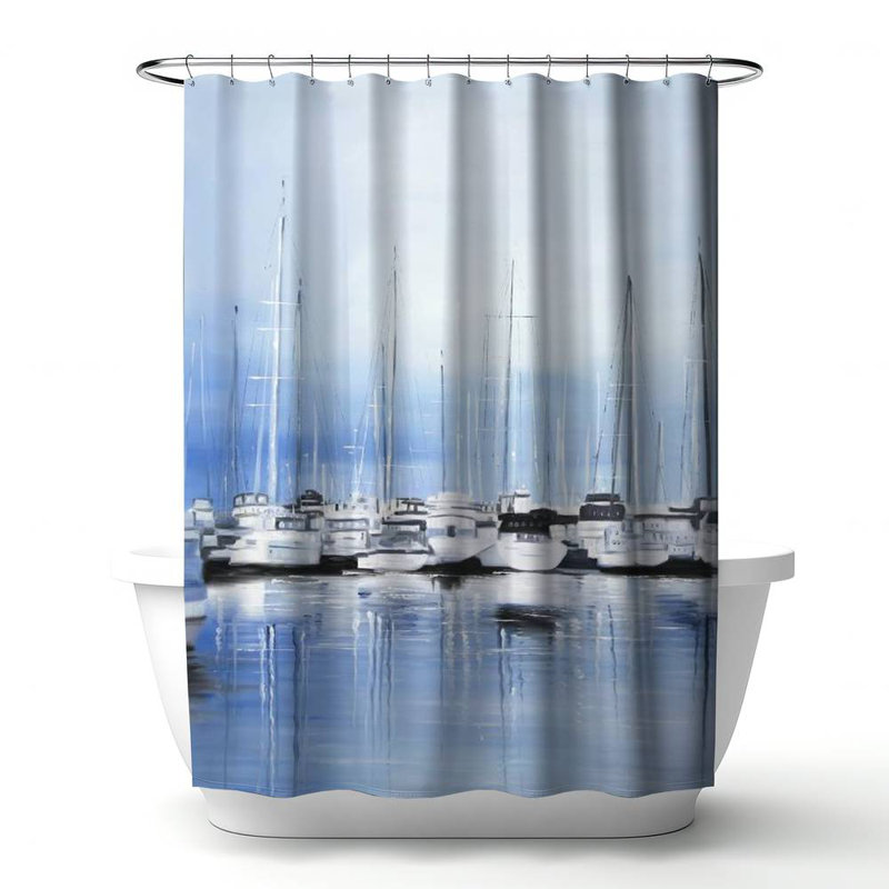 Shower Curtain CO119 – Polyester Shower Curtain, Dye Sublimation Print, 71" W × 74" L, White/Blue