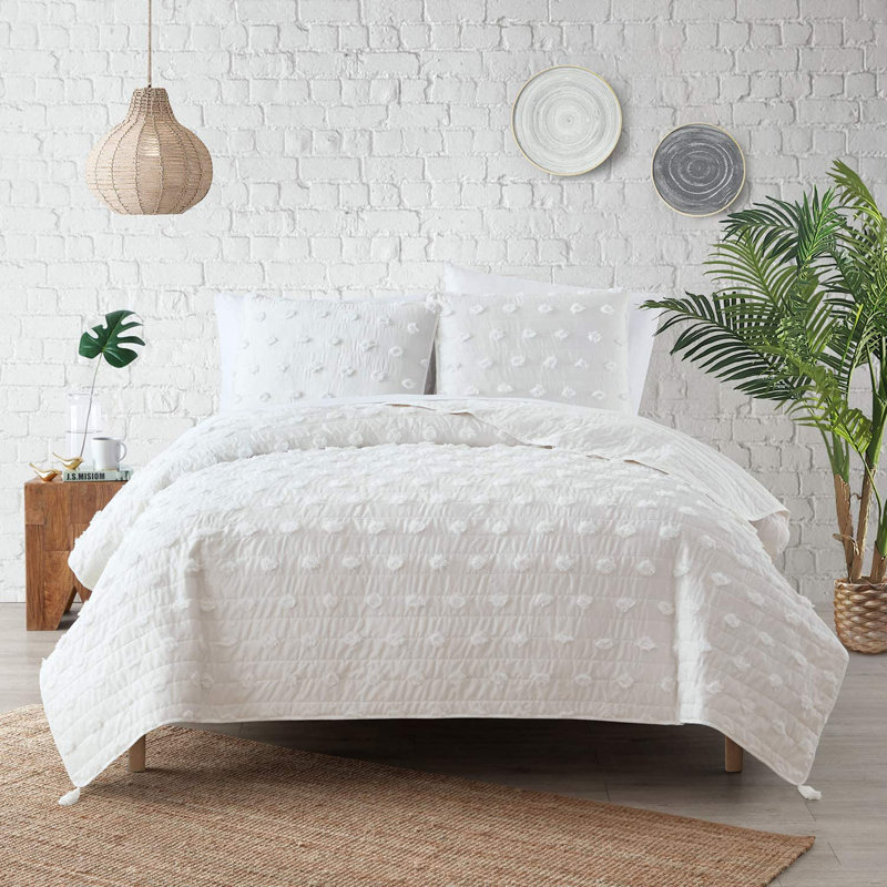 Ensemble de courtepointe Mudd, 2 pièces pour lit simple, blanc, Courtepointe grand + 2 couvre-oreillers standard