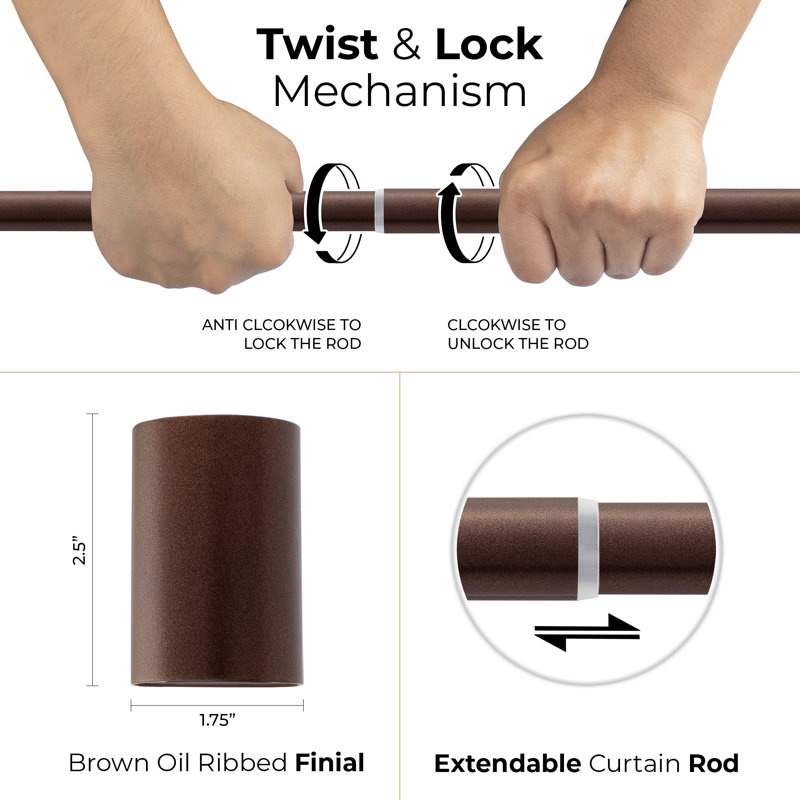 Arrietta Iron Adjustable Single Curtain Rod, 36" - 66"