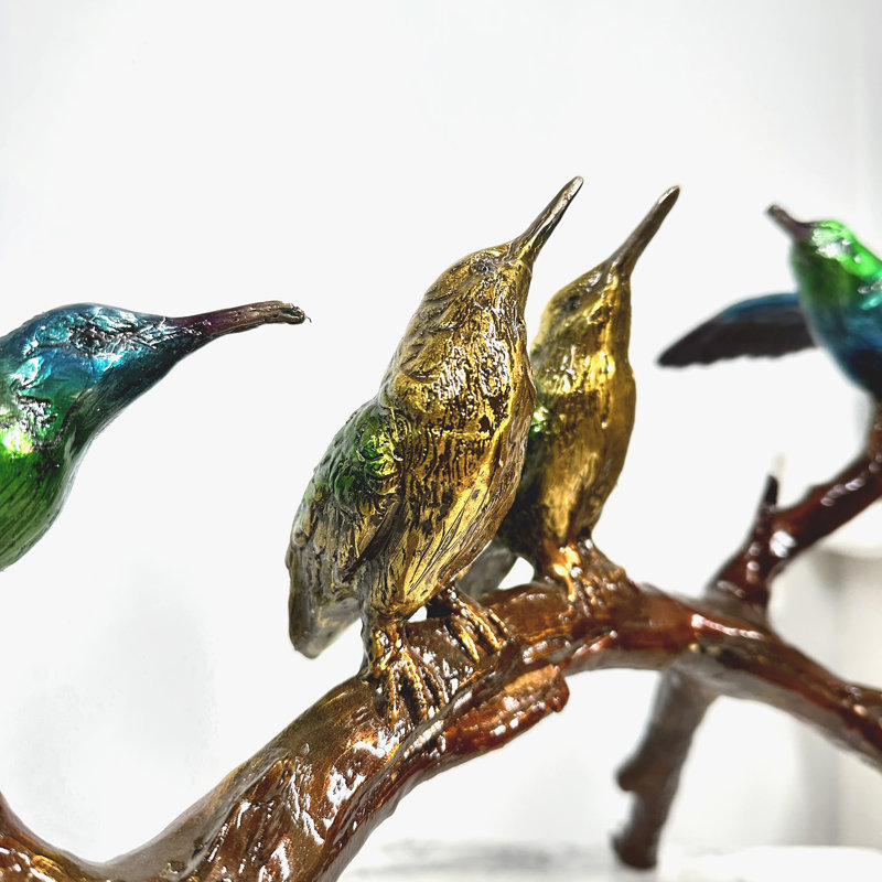 Bronze Hummingbirds on Branch Figurine