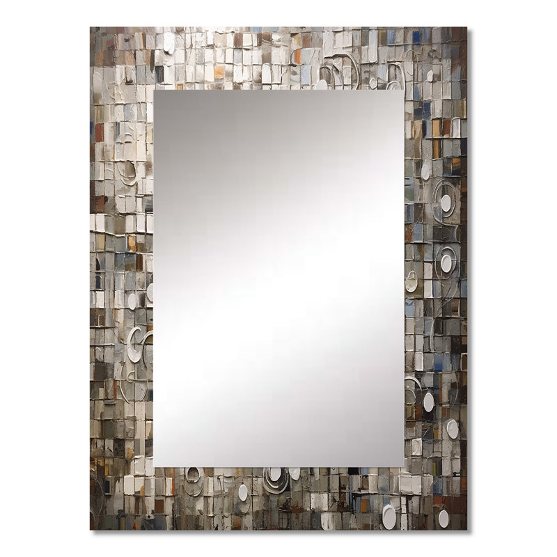 Brown And White Bohemian Medley - Boho Mosaic Decorative Mirror, Brown Wall Mirror, Printed Metal Art, 32" x 24"