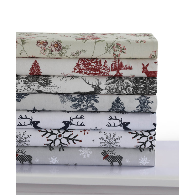 Queen Navy Gingham Deer Cotton Flannel Duvet Set