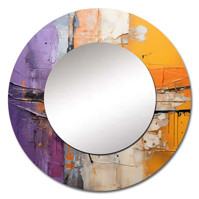 Collage Impressions IV - Abstract Collages Unique Mirror, Yellow Large Round Wall Mirror, Printed Metal Art