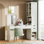 Meuble-lavabo polyvalent avec miroir et station de charge, coiffeuse avec 8 compartiments de rangement cachés, bureau d'ordinateur à 3 tiroirs, 2 armoires et tablettes ouvertes, bureau à domicile