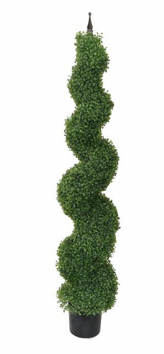5' Potted Two Toned Artificial Spiral Boxwood Garden Topiary