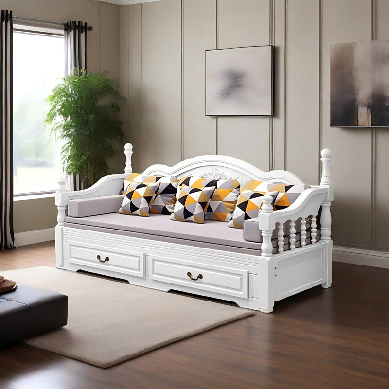 Canapé-lit extensible en mélange de coton 29,53 po, H 40,55 po x l 78,74 po x P 29,53 po, Blanc