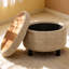 Repose-pieds de rangement de 25 pouces, repose-pieds rond, repose-pieds de table basse, table d'appoint en bois, pouf rembourré en tissu, petit meuble de rangement, rangement caché, décor de maison de campagne moderne, salon, chambre à coucher-432982161