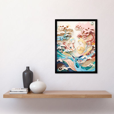 Sirens In Sea Waves Pastel Colour Paper Kirigami - Single Picture Frame Print