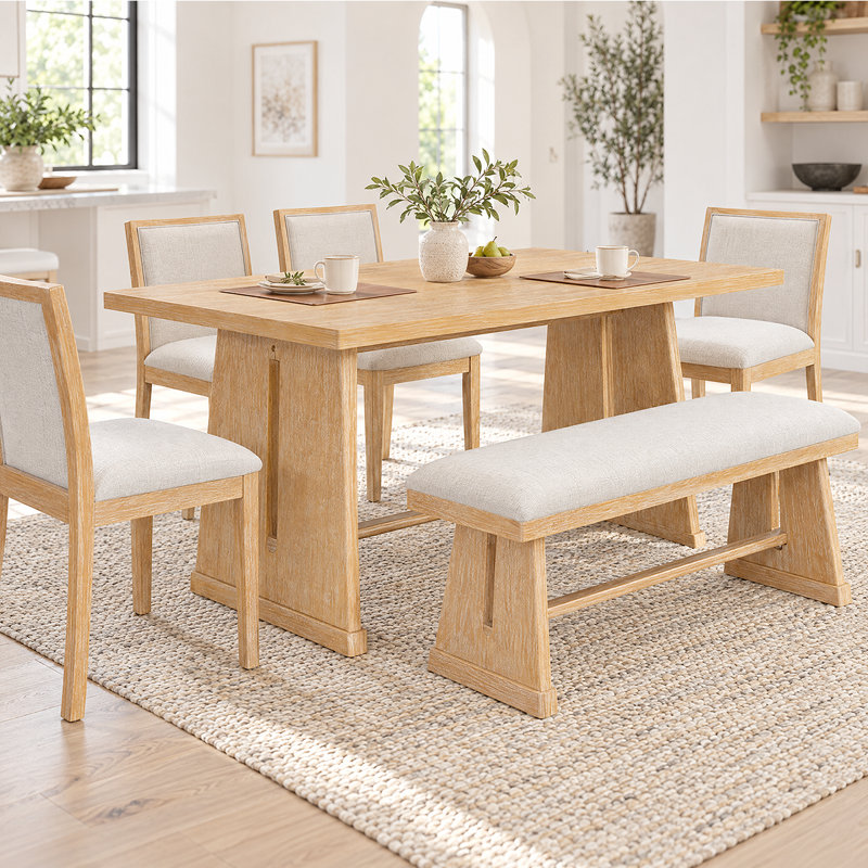 Ensemble de salle à manger 6 pièces - Chaises rembourrées et banc rembourré pour le confort, Jaune