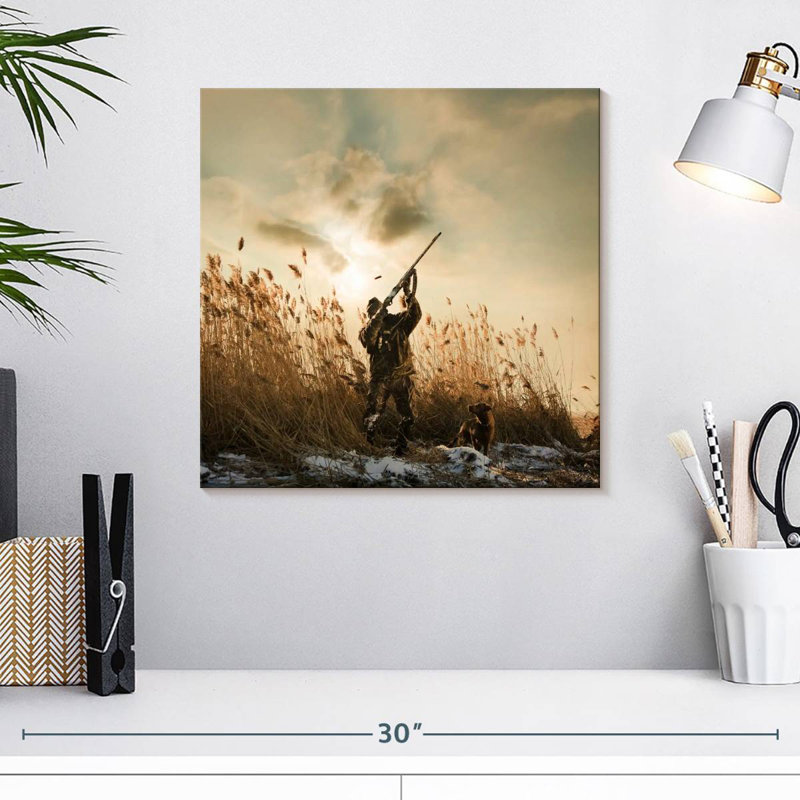 Duck Hunter And Dog, 16" H x 16" W