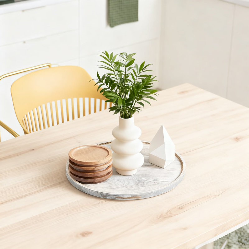 Wood Round Serving Tray 12 Inch, Natural Wood Grain Decorative Centerpiece For Coffee Table, Kitchen, Dining Room And Farmhouse Home Decor