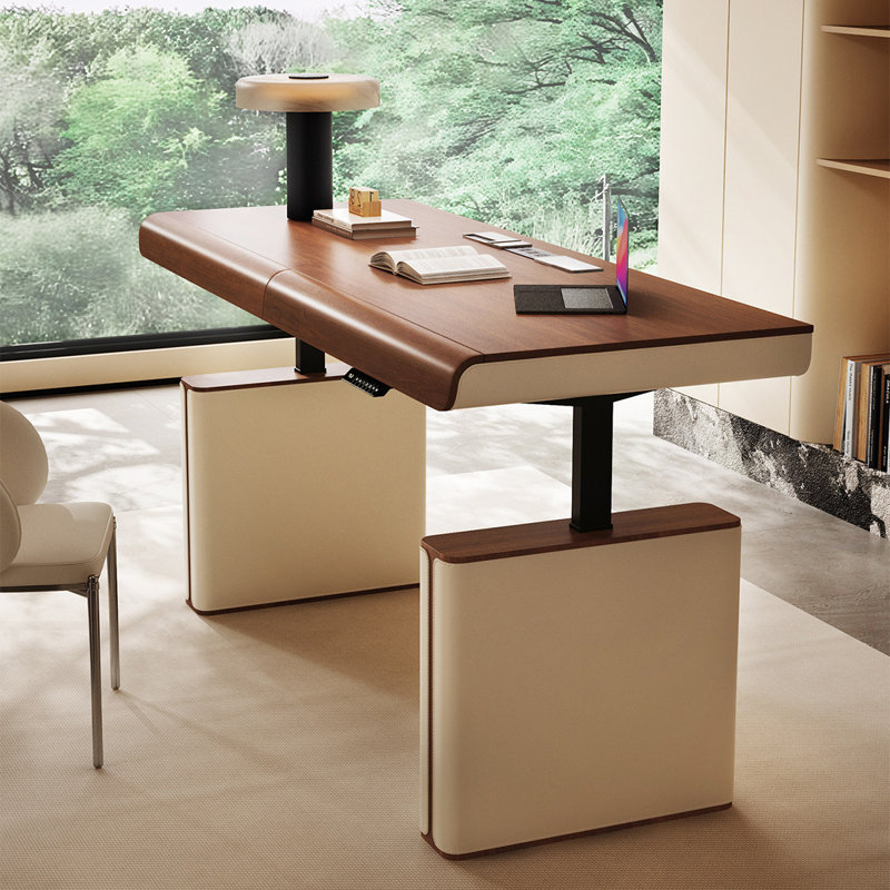 Bureau de luxe électrique 55,12 "en placage de noyer, H 51,97 po x l 55,12 po x P 27,56 po