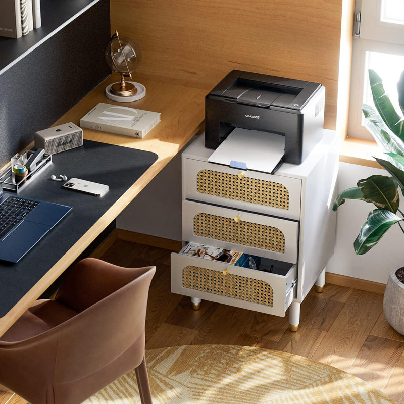 Table de chevet à 3 tiroirs en bois massif l 18,9 po avec station de charge, Blanc