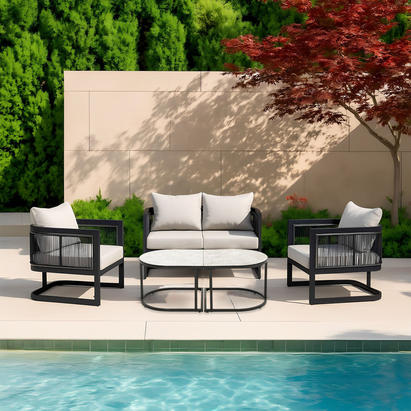 The Elegant Luxury Ensemble de conversation avec 2 fauteuils, 2 tables basses et canapé-lit