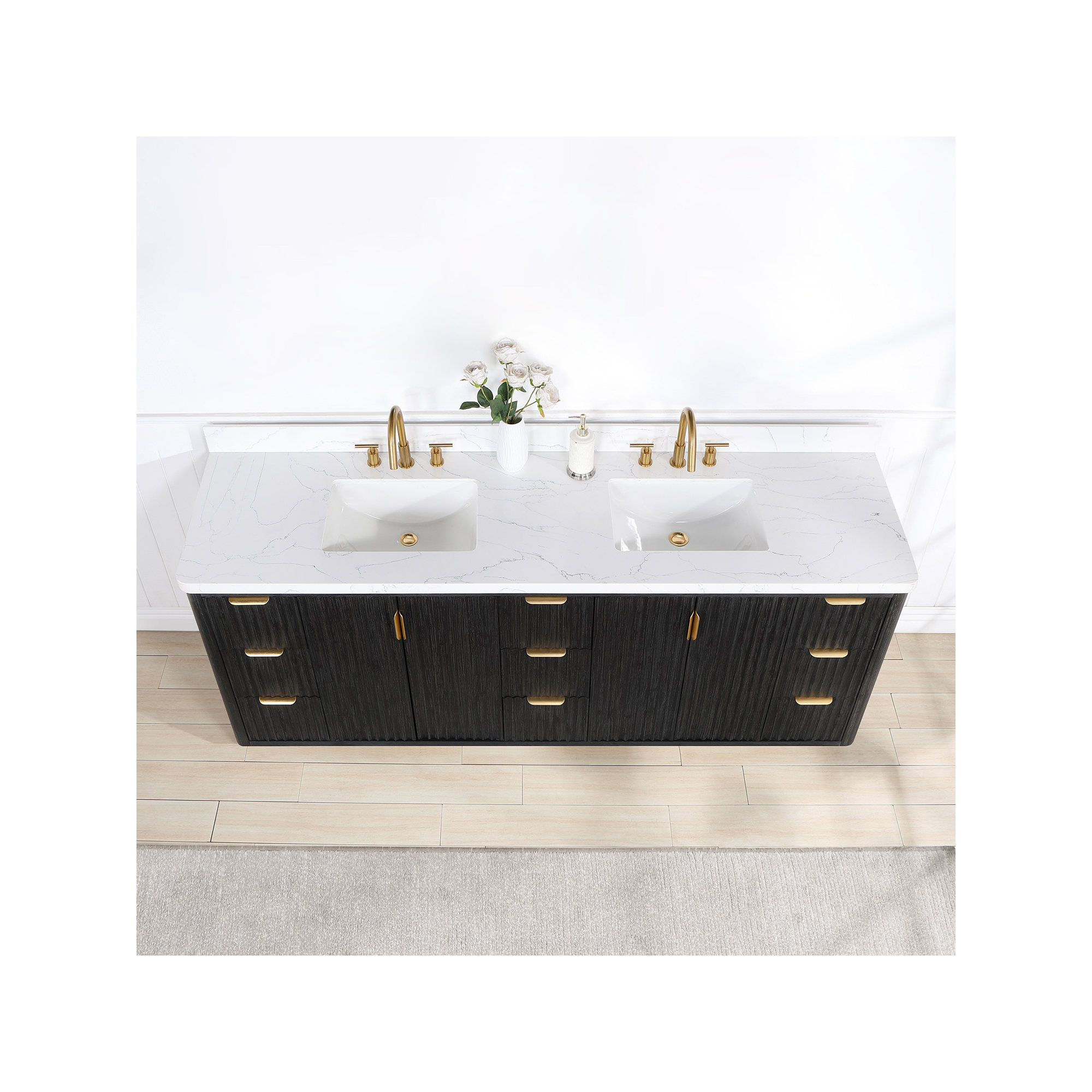 Adela 84'' Double Bathroom Vanity, Black, White, Gold