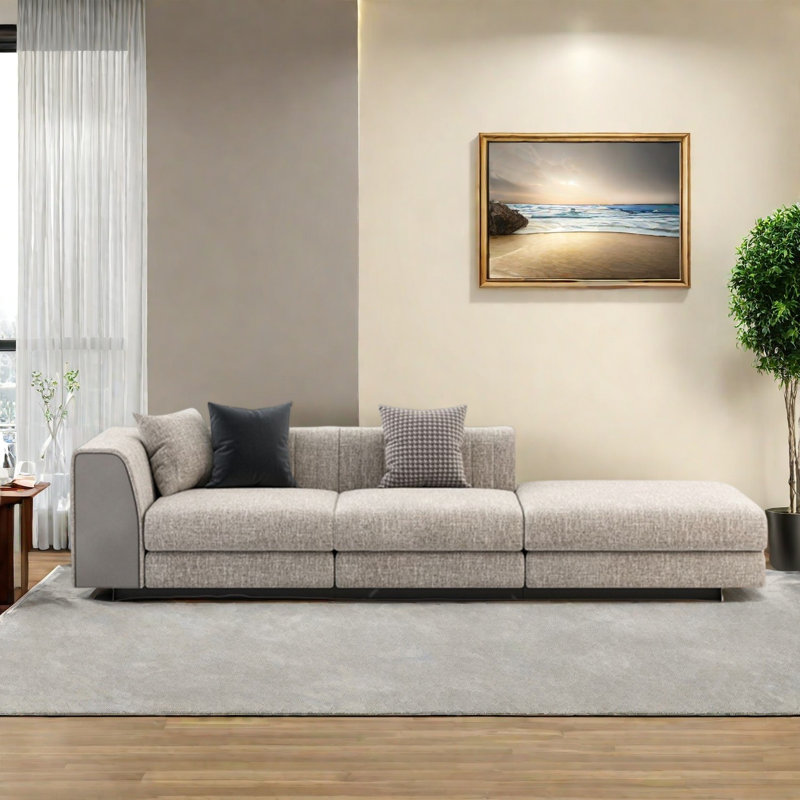 Chaise modulaire en bois massif, Blanc cassé, Orienté à gauche (vu de face)