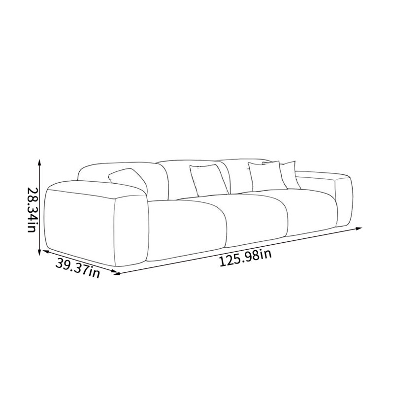 Canapé moderne simple de style crème, H 28,34 po x l 125,98 po x P 39,37 po