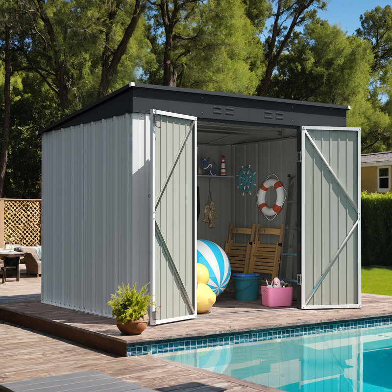 8ft. W x 6 ft. D Metal Vertical Storage Shed, White/Black