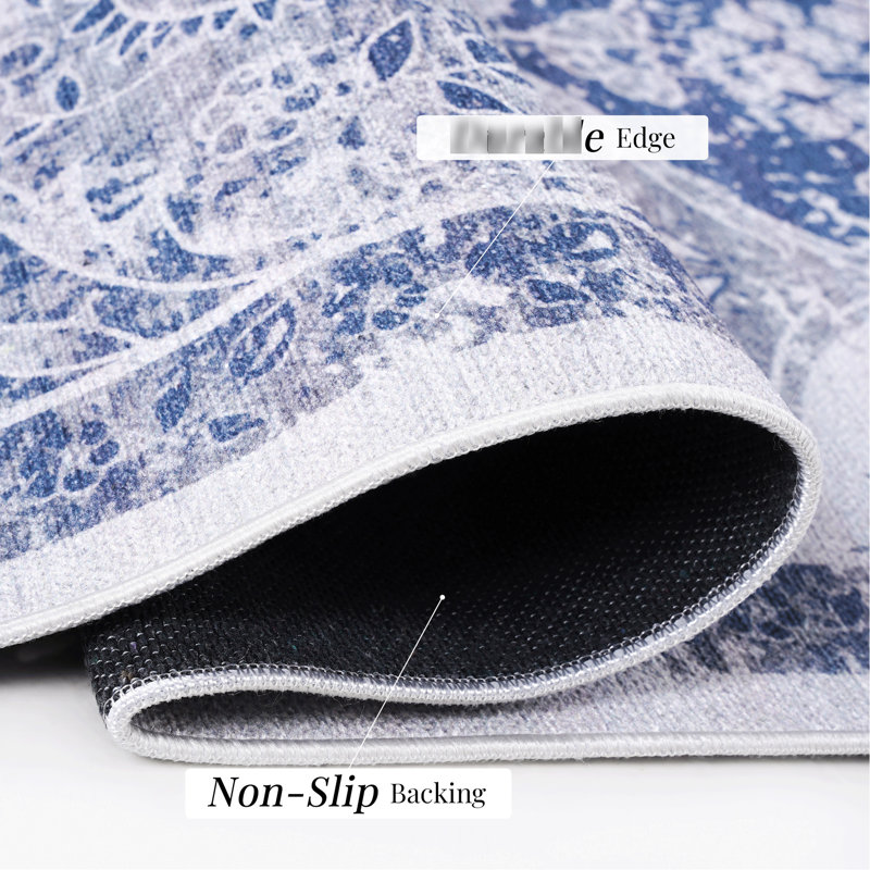 Blue 2'6''x10' Washable Rug, Low-pile Non-slip For Dining Room Bedroom Kitchen Living Room, Foldable, & Pet Preferred Runner Rug 2'6''x10', Area Dining, , To Wear Carpet