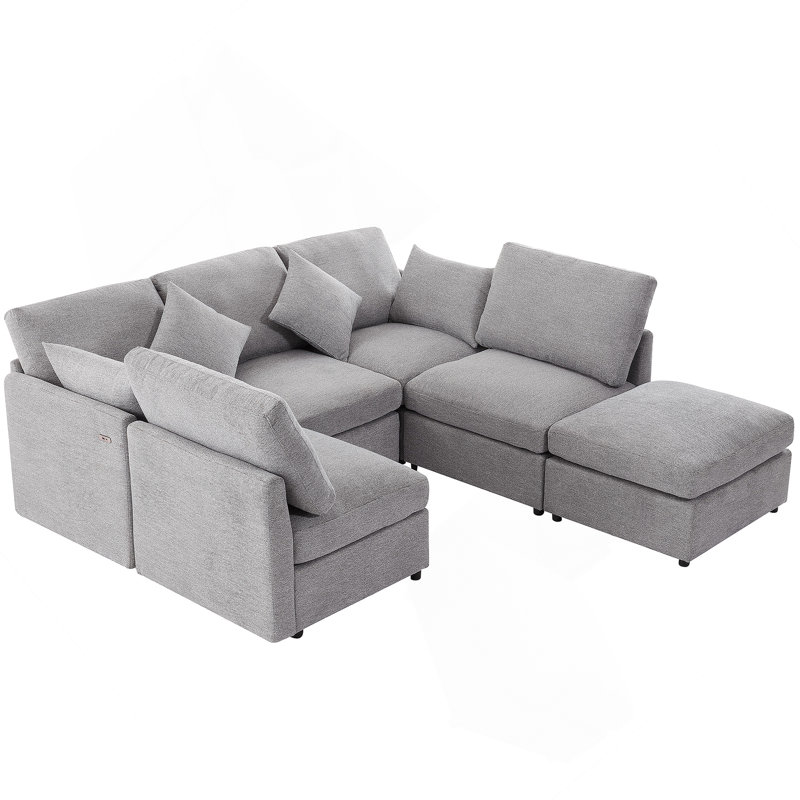 86,6 po Canapé modulaire Canapé modulaire en U Canapé-lit Canapé-lit en L avec repose-pieds mobile et deux ports USB pour le salon (ancien SKU: N719S001680R), gris clair