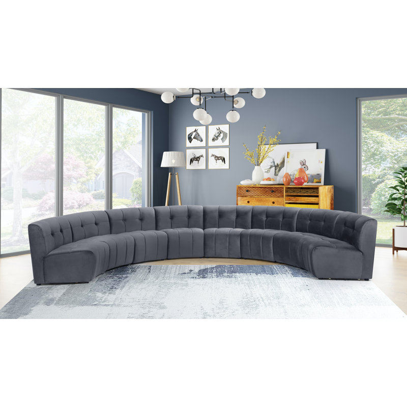 Jedson Velvet Sectional Symmetrical, Grey Velvet