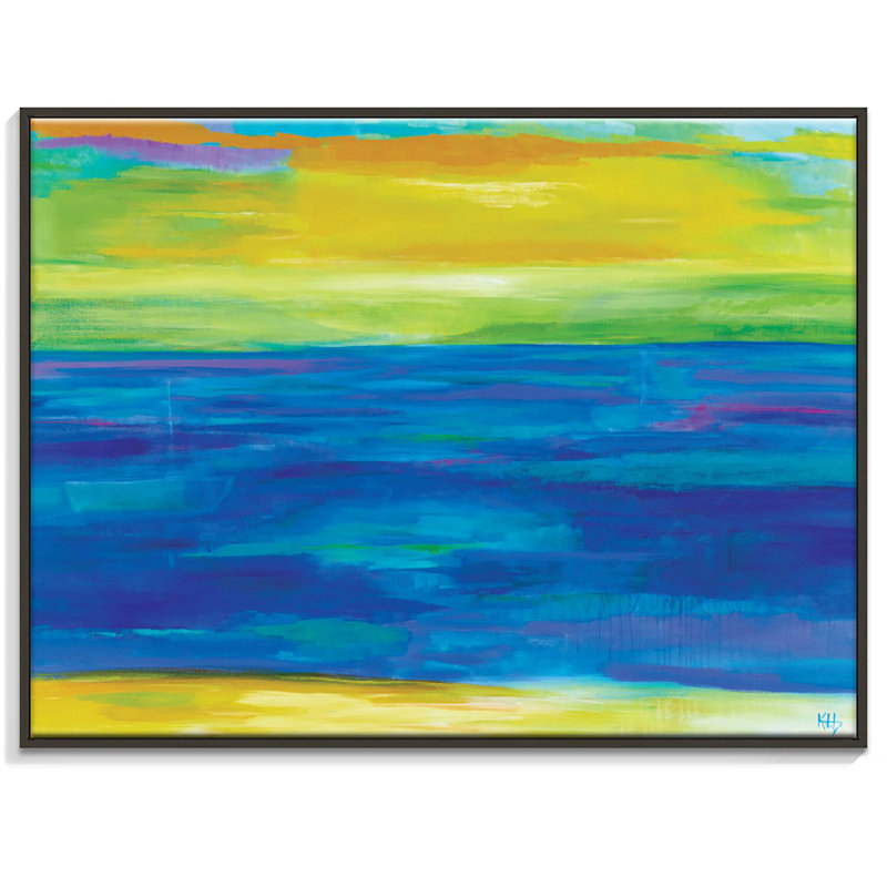 Summer Sailing 1 Piece Painting on Canvas, 76cm H x 102cm W, Black Floater Frame