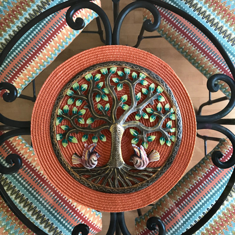 Décoration murale arbre à manteaux peint avec oiseaux