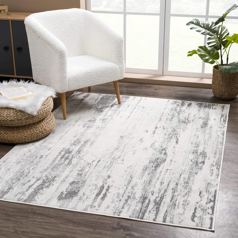 Gray and Ivory Abstract Medium Pile Synthetic Rectangle Rug 2' x 3'