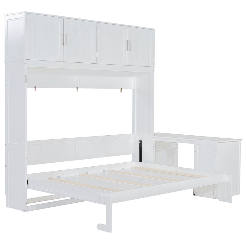 Grand lit escamotable White Space avec mécanisme hydraulique, bureau et rangement pour tablettes de bureau, capacité de 600 lb, petits espaces
