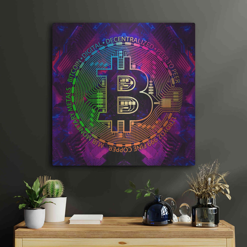 Luxe Metal Art 'Bitcoin Rainbow' By Cameron Gray M " Bitcoin Rainbow " by Cameron Grey, 24" H x 24" W