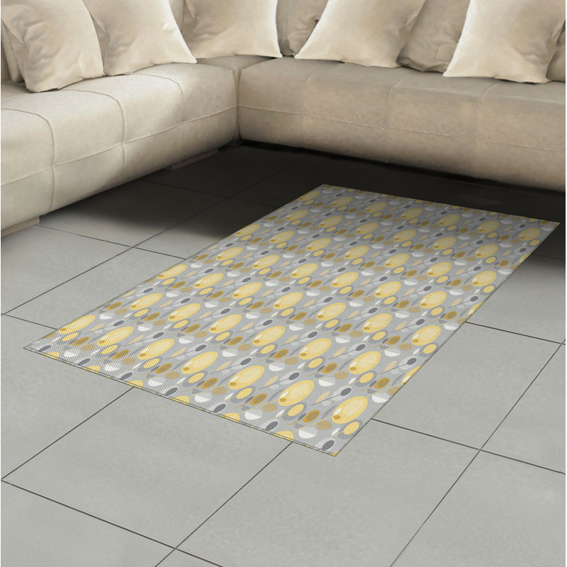 Yellow Flower High Density Long Fiber Poly Threads Decorative Area Rug Carpet, Rectangle 4' x 5'8"