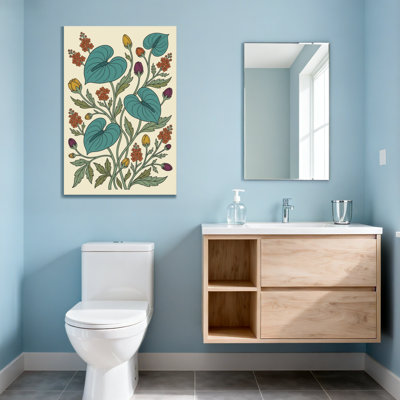 Motif floral de plantes et de fleurs avec des feuilles bleu sarcelle et des fleurs colorées