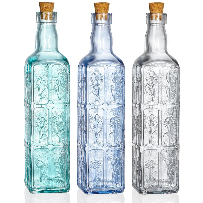 Embossed Cork-stoppered Glass Vase Set