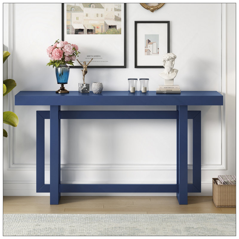 59.1'' Painted Entryway Table With Pine Veneer,Unique Triple Rectangle Design Console Table With Thick Pine Wood Legs,Extra Long Sofa Table Versatile For Hallway, Living Room,Kitchen