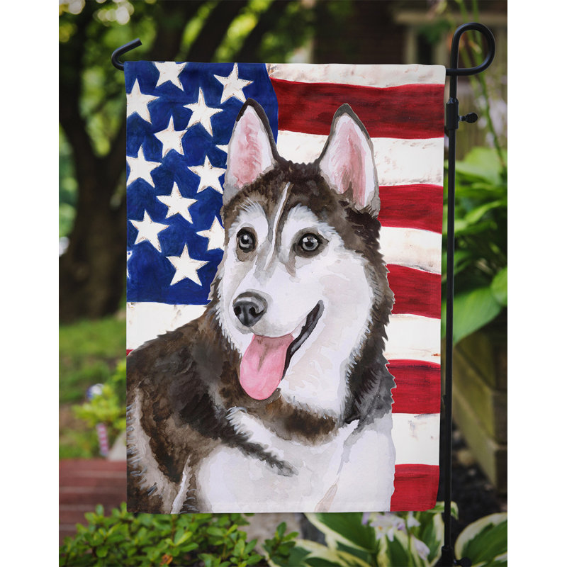 2 côtés en polyester de 2 côtés american drapeau de jardin, Husky de Sibérie drapeau É.-U.