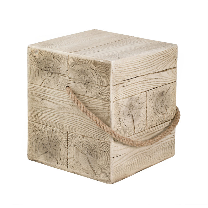 Outdoor Wood Grain Square MGO Side Table With Simulated Braided Cord – Indoor Retro End Table For Home & Patio Decor