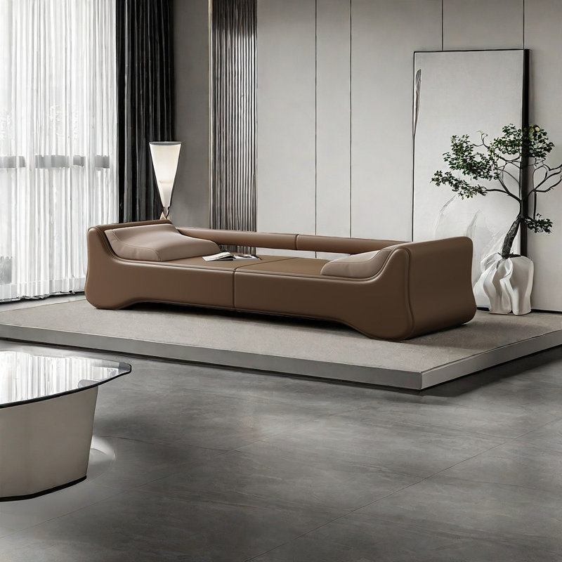 Banc rembourré en cuir Stochmal Match, H 21,25 po x l 70,86 po x P 19,68 po, Café