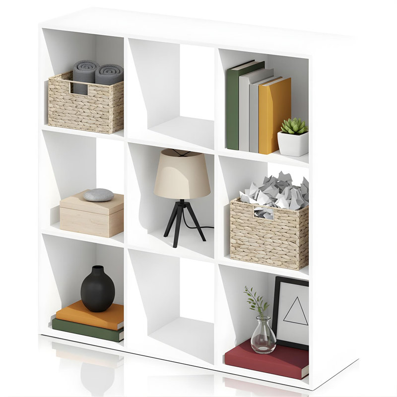 Pelli Cubic Storage Cabinet Bookcase 9 Cube White Modern Durable Bookshelf for Home Office Storage, White