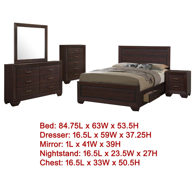 Bello 5 Piece Bedroom Set Underbed Drawers, Grand lit