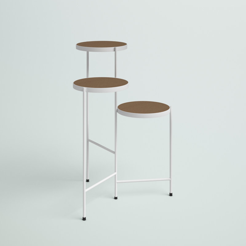 Support pour plante rond en bois massif Logan, blanc