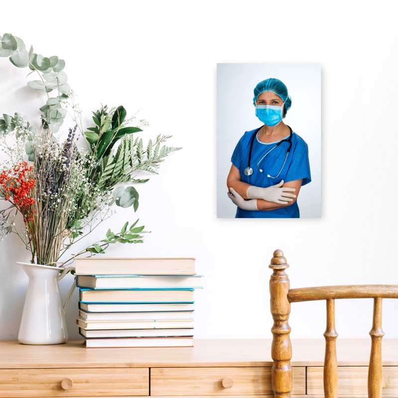 Hospital Nurse With Mask And Stethoscope by Bob Masters - Wrapped Canvas Print, 45.72cm H x 30.48cm W