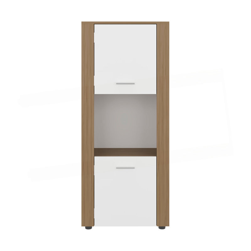 Bibliothèque Kasaan avec portes supérieure et inférieure, tablettes ouvertes et rangement vertical
