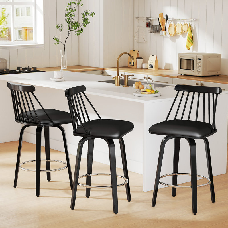 26" Swivel Upholstered Counter Height Bar Stools, Black