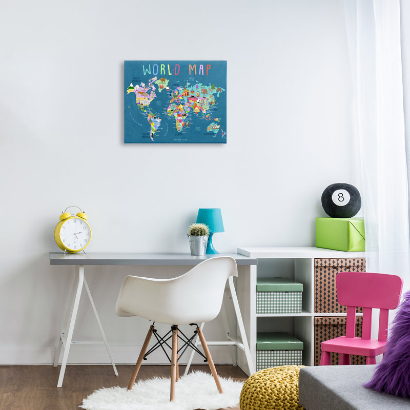 Art mural sur toile "Carte du monde avec repères" par Carla Daly, H 16 po x l 20 po