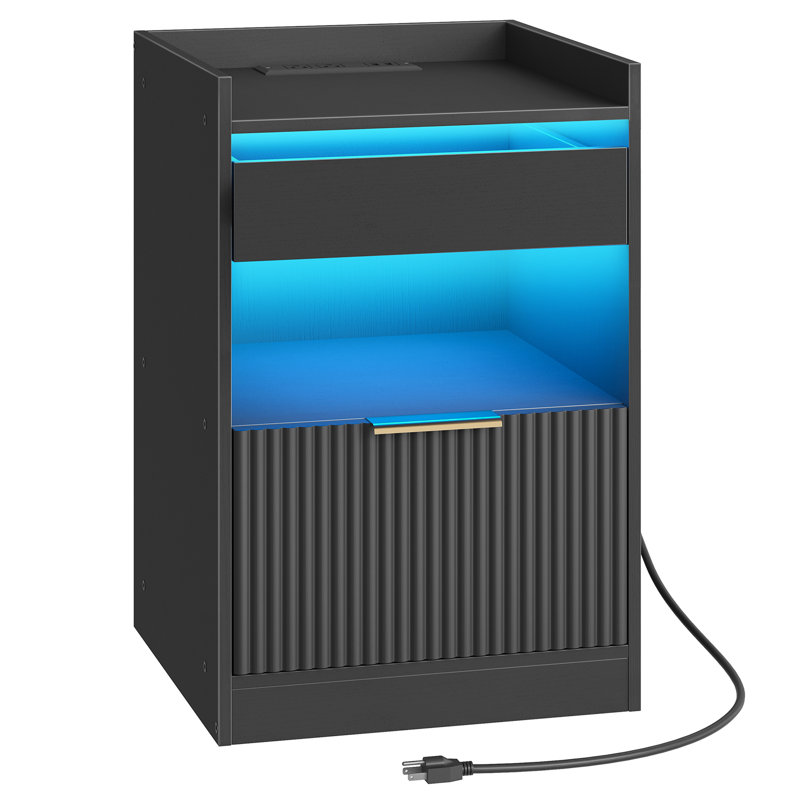 Nightstand With Charging Station and Led Lights