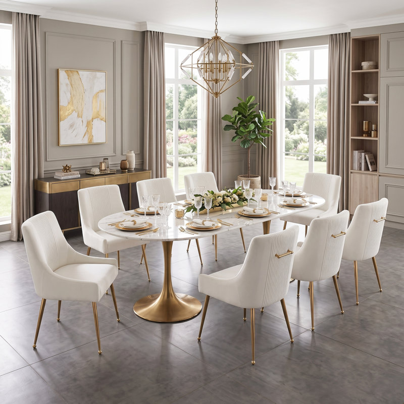 Elian Velvet Upholstered Dining Chair, Beige, 8