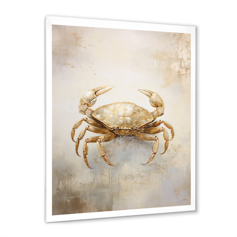 Minimalisme crabe, peinture III sur toile, Cadre simple blanc, H 32 po x l 16 po x P 1 po