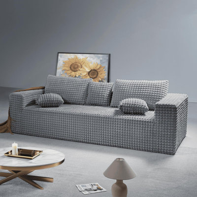90" Boneless Sofa Couch,3-Seater Deep-Seat Corduroy Lounge Sleeper Sofa - No Assembly, Frameless Foam Cloud Couch for Living Room, Bedroom, Apartment, Dorm, Office