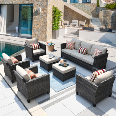Allcot Wicker/Rattan 7 - Person Seating Group With Cushions