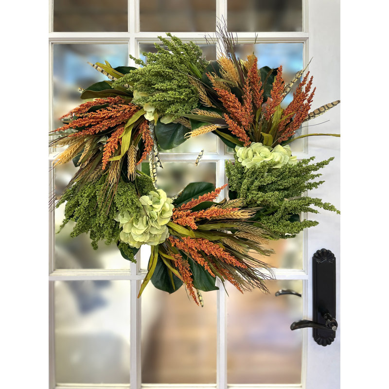 Couronne de bruyère, blé et hortensia 26 po Lohman